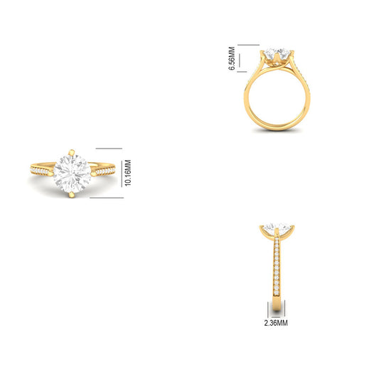 Brilliant Round Cut Moissanite Ring with Accented Band 14K Gold Plated