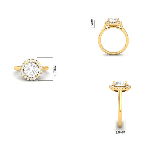 Round Cut Moissanite Halo Ring 14K Gold Plated