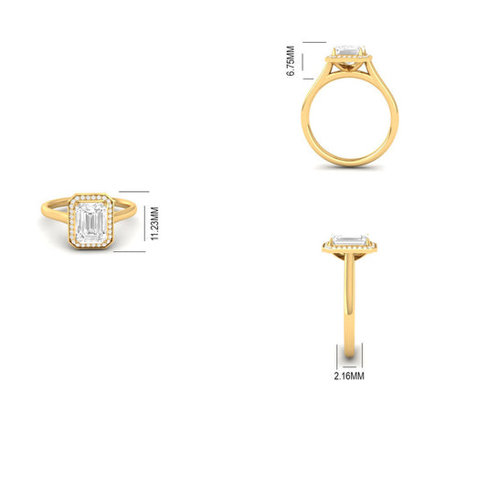 Elegant Halo Engagement Ring with Emerald Cut Moissanite 14K Gold Plated