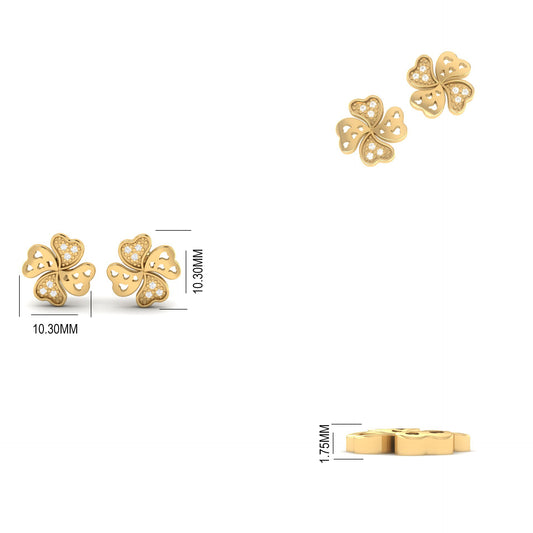 Clover Emerald Stud Earrings for Women, 18K Yellow Gold Over Sterling Silver, Lucky Gift Jewelry