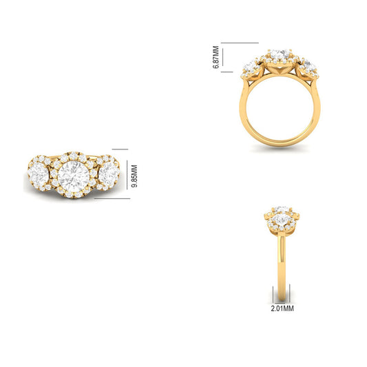 Three-Stone Moissanite Wedding Halo Ring