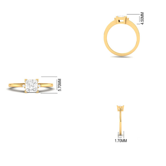 0.64CT Sapphire Radiant Cut Diamond Ring, Yellow Gold Plated, 925 Sterling Silver
