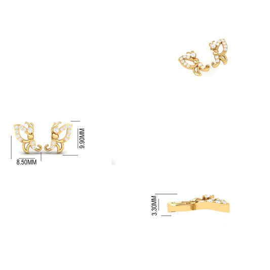 Butterfly Diamond Accent Stud Earrings in 18K Yellow Gold Over for Girls and Women