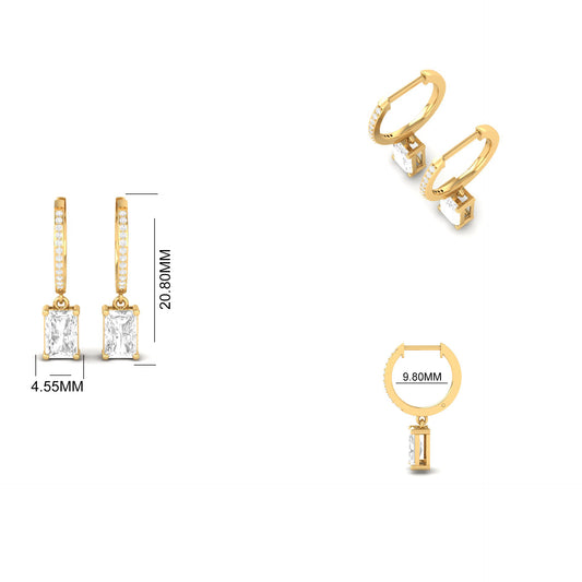 Emerald Cut Blue Sapphire Drop Earrings with Ruby Accents