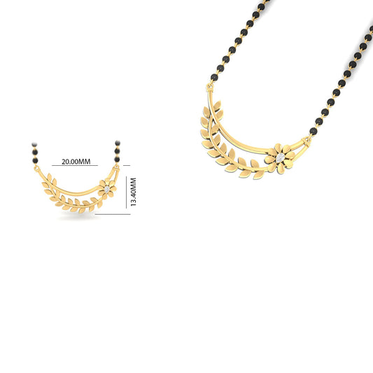 Floral Leaf Mangalsutra Necklace for Women, Dainty Black Beads Chain, Gold Plated Wedding Jewelry, Everyday Wear Mangalsutra Gift