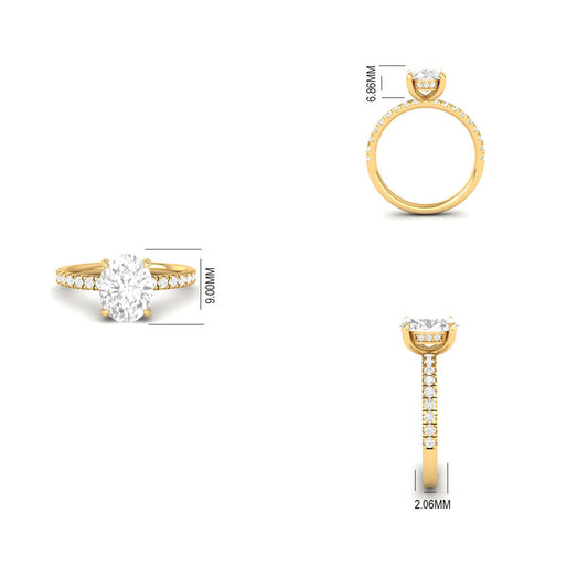 Brilliant Oval Cut Moissanite Ring 14K Gold Plated Sterling Silver
