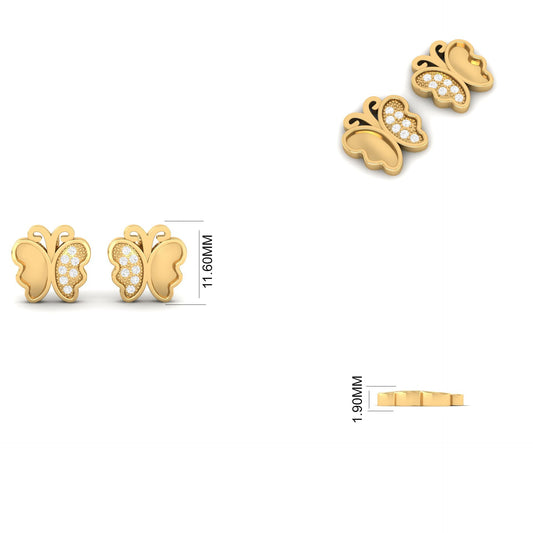 Elegant Sterling Silver Garnet Butterfly Studs Earrings with 18kt Gold Finish