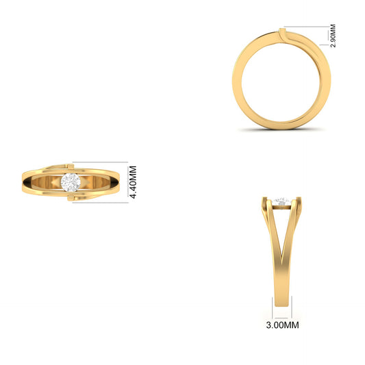 Minimalist Moissanite Solitaire Ring | 18K Yellow Gold Over Sterling Silver | Split Band Engagement Promise Ring for Women