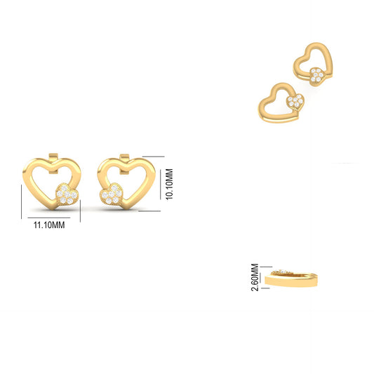 Red Ruby Heart Shape Stud Earring 18K Yellow Gold Over Sterling Silver