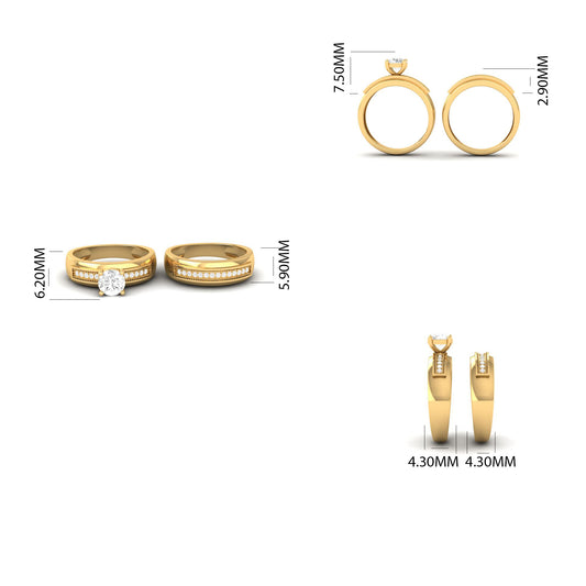 His and Hers Matching Wedding Ring Set with Solitaire and Accent Diamonds – Yellow Gold Finish