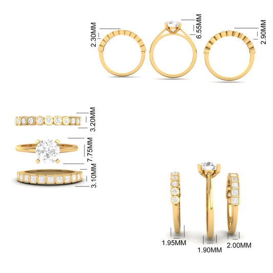 3PC Round & Princess Cut Wedding Engagement Ring Set | 18K Gold Over Sterling Silver | True Elegant Bridal Jewelry for Women