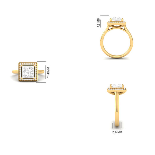 Princess Cut Moissanite Double Halo Engagement Ring