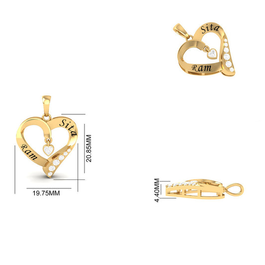 Moissanite Couple's Heart Necklace 14K Gold Plated