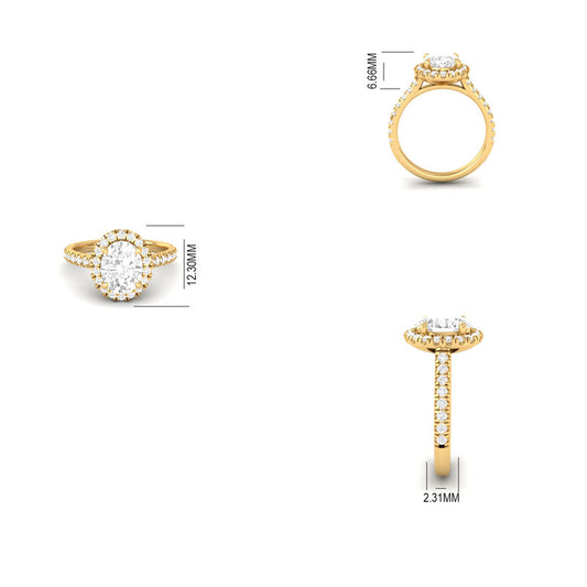 Elegant Halo Engagement Ring with Oval Moissanite 14K Gold Plated