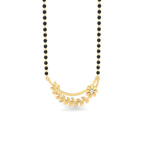 Floral Leaf Mangalsutra Necklace for Women, Dainty Black Beads Chain, Gold Plated Wedding Jewelry, Everyday Wear Mangalsutra Gift