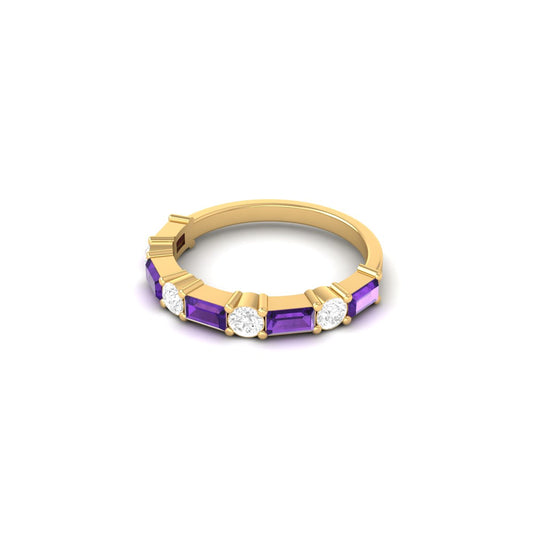 Amethyst & Diamond Accent Alternating Band Ring