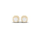 Cushion Cut Blue Sapphire and Red Ruby Halo Stud Earrings | 18K Yellow Gold Over Sterling Silver
