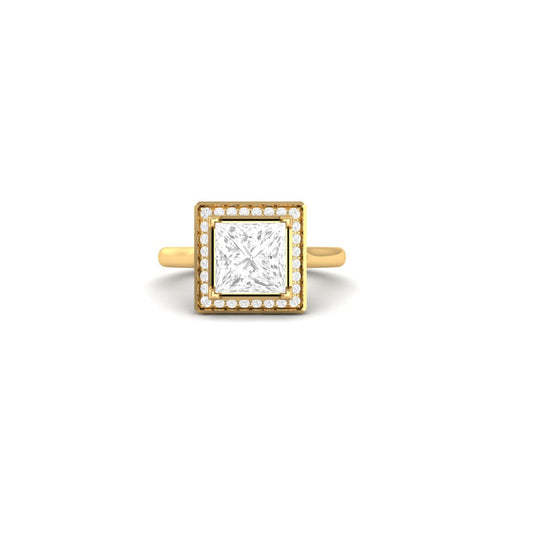 Princess Cut Moissanite Double Halo Engagement Ring