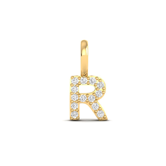 0.89CT Round Cut Diamond Letter "R" Initial Pendant in 14K Yellow Gold Over Sterling Silver
