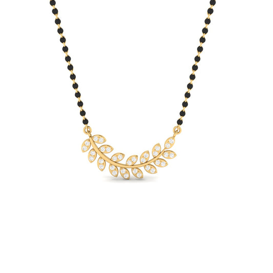 Leaf Design Diamond Mangalsutra For Women | Dainty Gold Plated Pendant Necklace | Traditional Mangalsutra Jewelry Gift For Her