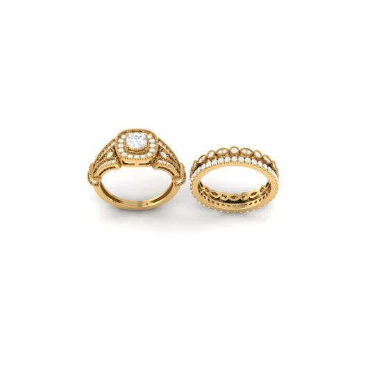 Vintage Halo Engagement Ring Set for Women in 925 Sterling Silver – 2PC Wedding & Eternity Band Set