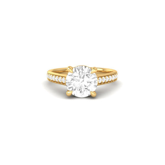 Classic 4-Prong Moissanite Ring with Accented Band 14K Gold Plated