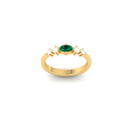 Round Cut Green Gemstone & Diamond Accent Ring