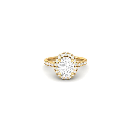 Elegant Halo Engagement Ring with Oval Moissanite 14K Gold Plated
