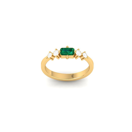 Emerald Cut Green Gemstone & Diamond Ring