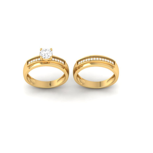His and Hers Matching Wedding Ring Set with Solitaire and Accent Diamonds – Yellow Gold Finish