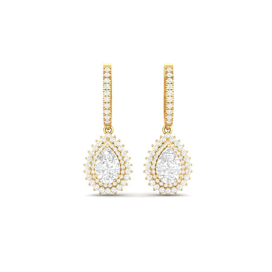 Pear Shape Double Halo Drop Earrings 18K Yellow Gold Over Sterling Silver