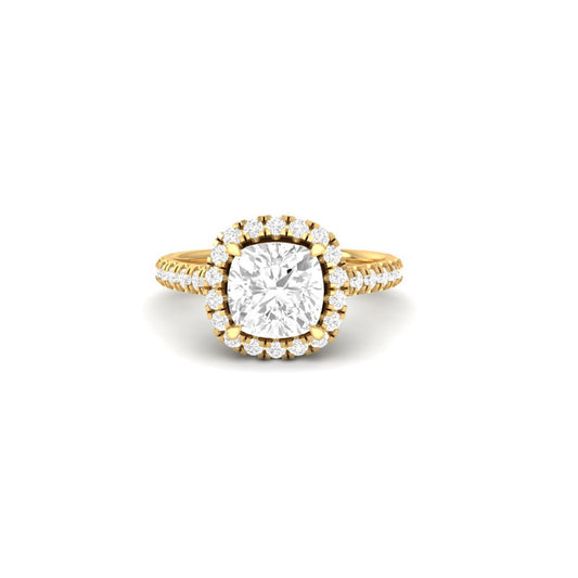 Cushion Cut Moissanite Wedding Ring 14K Gold Plated