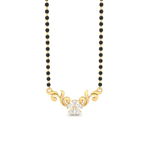 Floral Diamond Mangalsutra Necklace for Women, Gold Plated Black Bead Mangalsutra, Handmade Indian Jewelry Gift for Wife