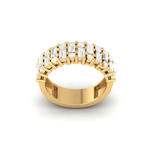 Baguette & Round Cut Diamond Engagement Band Ring in 18K Yellow Gold Over Sterling Silver