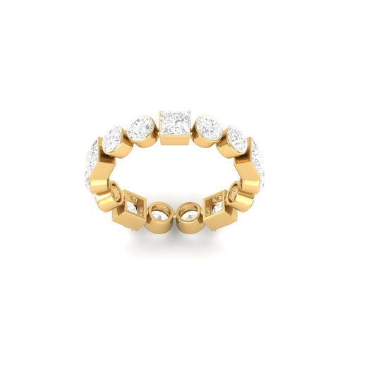 Emerald & Round Cut Diamond Wedding Band in 14K Yellow Gold Over Sterling Silver