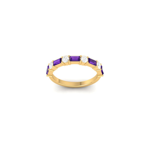 Amethyst & Diamond Accent Alternating Band Ring