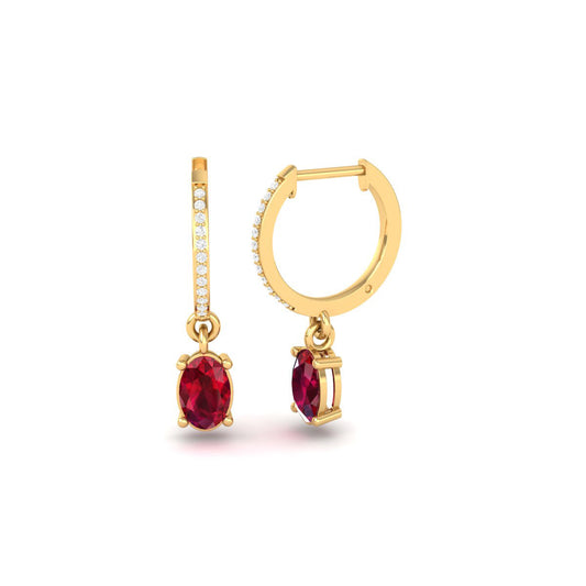 1.0Ct Oval Garnet And Moissanite Dangle Earrings Sterling Silver
