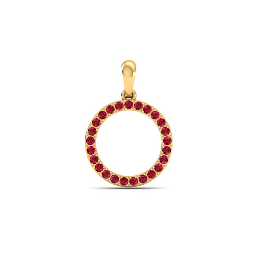 Round Cut Red Ruby Circle Pendant for Women in 18K Yellow Gold Over Sterling Silver