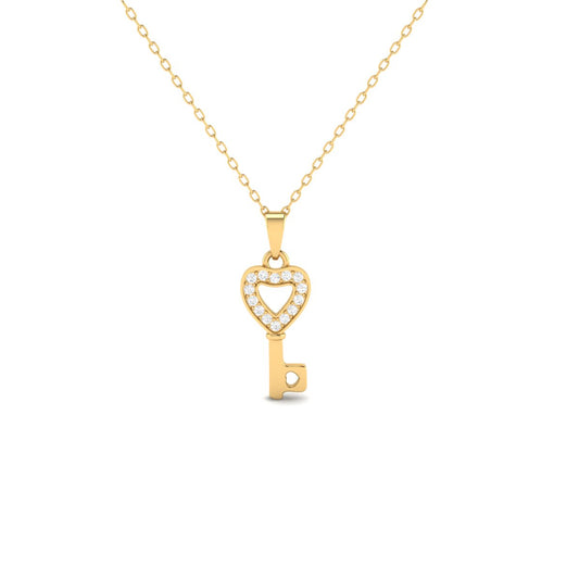 Heart Key Diamond Pendant Necklace for Women in 18K Yellow Gold Over Sterling Silver