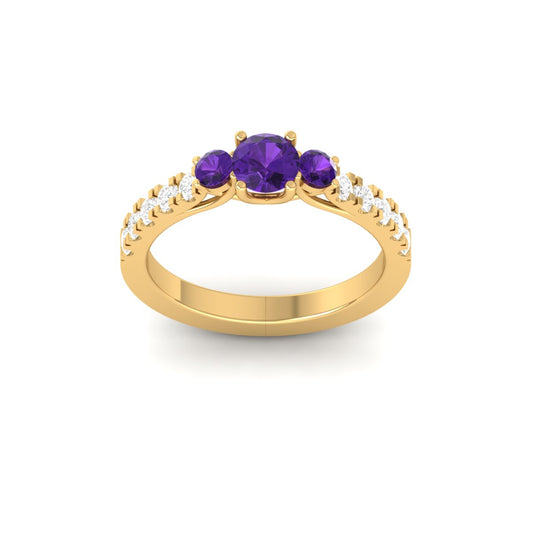 1.50CT Oval Cut Amethyst Three Stone Engagement Ring in 18K Yellow Gold Over Sterling Silver