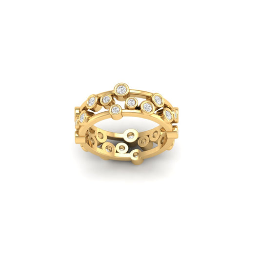 Bold Bezel Set Wide Band Ring for Women | 18K Yellow Gold Over Sterling Silver | Handmade Statement Ring by True Elegant