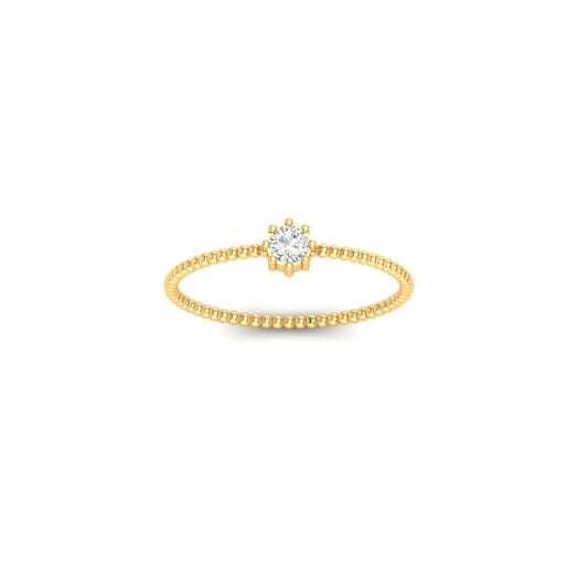 Minimalist Moissanite Solitaire Beaded Band Ring, 14k Gold Plated Dainty Promise Ring for Her, Handmade Jewelry Gift