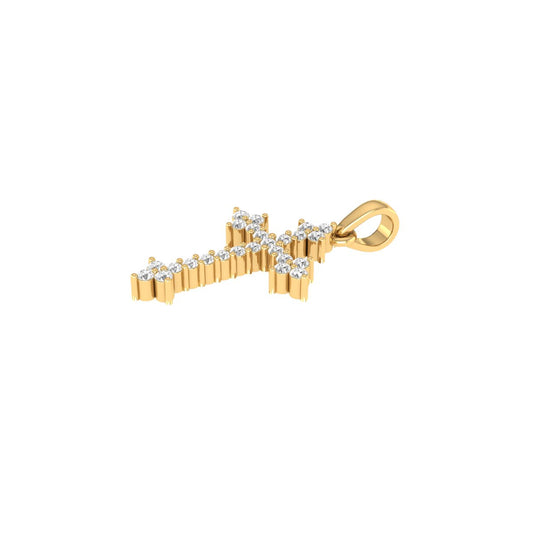 Round Cut Diamond Cross Pendant Necklace in 14K Yellow Gold Over Sterling Silver with Chain