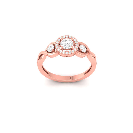 Vintage Halo Engagement Ring, Round Cut Three Stone Ring, Unique Bridal Ring, Handmade Wedding Ring, Gift for Her
