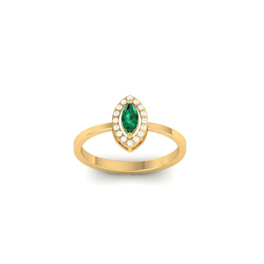 True Elegant Marquise Cut Emerald & Diamond Halo Engagement Ring | 18K Gold Over Sterling Silver