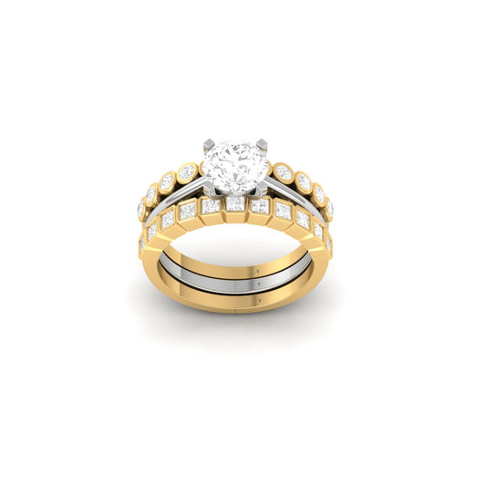 3PC Round & Princess Cut Wedding Engagement Ring Set | 18K Gold Over Sterling Silver | True Elegant Bridal Jewelry for Women