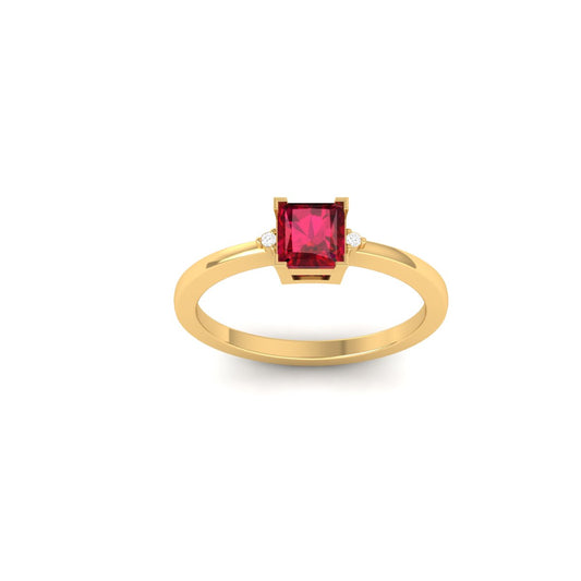 0.64CT Radiant Cut Ruby & Diamond Ring