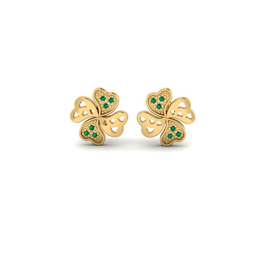 Clover Emerald Stud Earrings for Women, 18K Yellow Gold Over Sterling Silver, Lucky Gift Jewelry