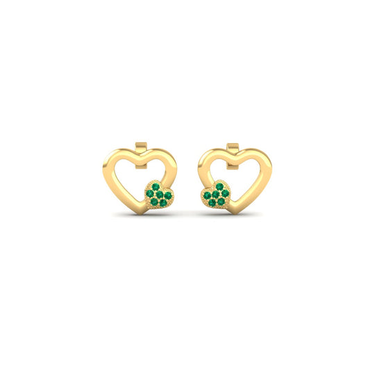 Open Heart Green Emerald Stud Earrings 18k Yellow Gold Over – Dainty Handmade Gift for Her