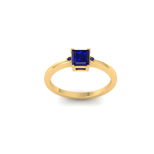 0.64CT Sapphire Radiant Cut Diamond Ring, Yellow Gold Plated, 925 Sterling Silver